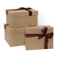Д10103П.386 Набор подарочных коробок 3 в 1 с бантом бумага крафт 190х150х90