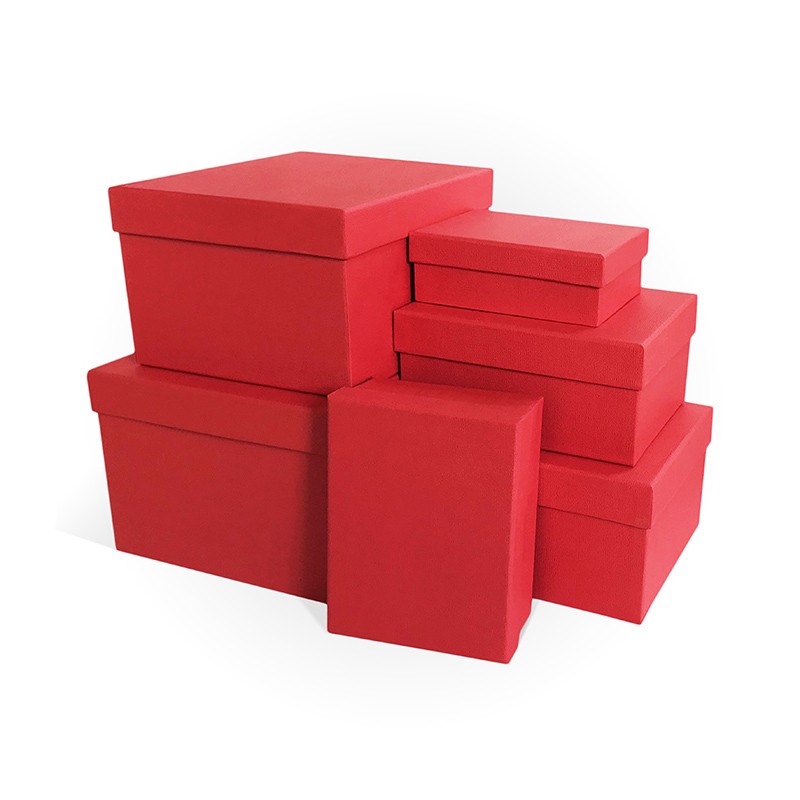 Д10103П.219 Набор подарочных коробок 6 в 1 тиснение РОГОЖКА 250x210x150 красный
