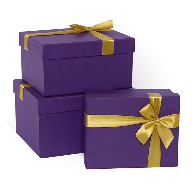 Д10103П.085 Набор подарочных коробок 3 в 1 с бантом тисненая бумага 230x190x130 фиолетовый