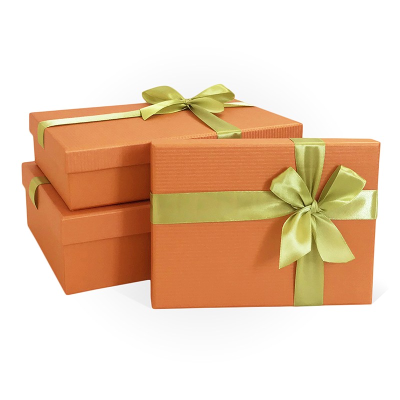 Д10103П.223 Набор подарочных коробок 3 в 1 с бантом тиснение МИКС 290x190x80 оранжевый
