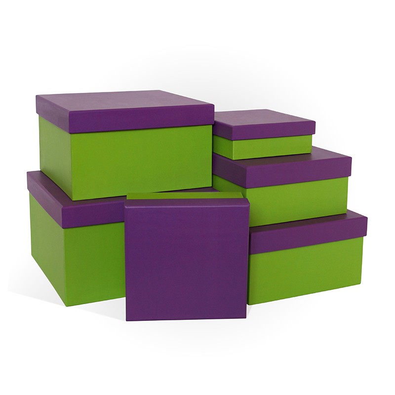 Д10103К.098 Набор подарочных коробок 6 в 1 КОЛОРИТ фиолетовый-лайм 250х250х150