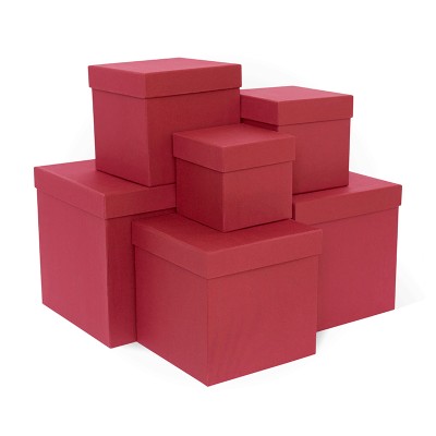 Д11003.052 Набор подарочных коробок 6 в 1  тиснение ЛЕН 210x210x210 красный