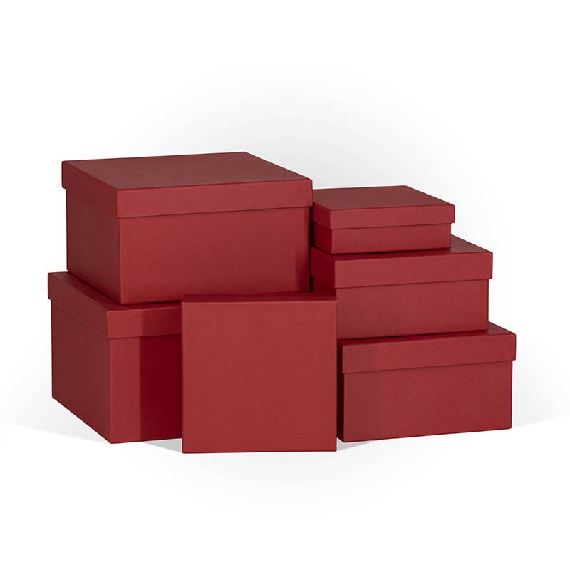 Д10103К.021 Набор подарочных коробок 6 в 1 тисненая бумага 250x250x150 красный