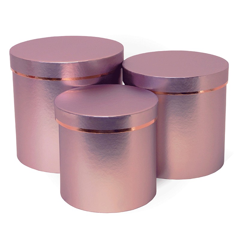 Д10503-37 Набор коробок 3 в 1 Цилиндр розовый металлик 195x190