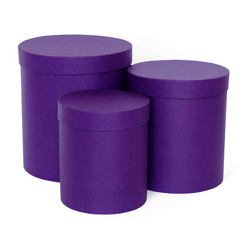 Д10503.017 Набор подарочных коробок 3 в 1 Цилиндр тисненая бумага фиолетовый 215x215x230