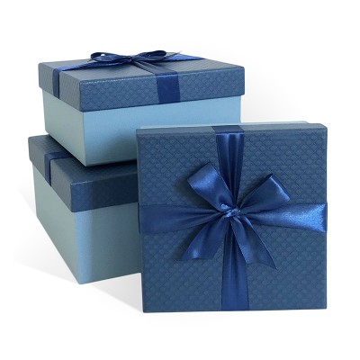 Д10103К.142 Набор подарочных коробок 3 в 1 с бантом тисненая бумага МИКС 210x210x110 синий-голубой