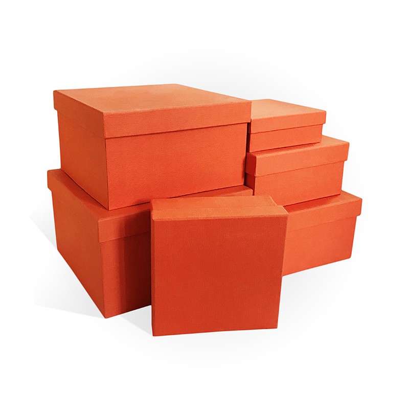 Д10103К.153 Набор подарочных коробок 6 в 1 тиснение РОГОЖКА 250x250x150 оранжевый