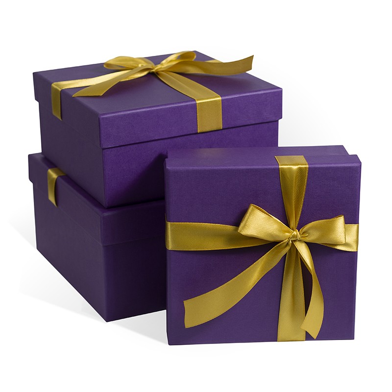Д10103К.070 Набор подарочных коробок 3 в 1 с бантом тисненая бумага 210x210x110 фиолетовый