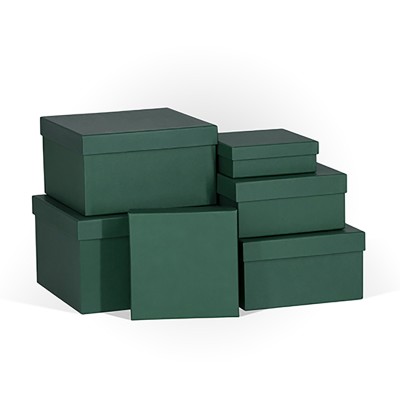 Д10103К.024 Набор подарочных коробок 6 в 1 тисненая бумага 250x250x150 темно-зеленый