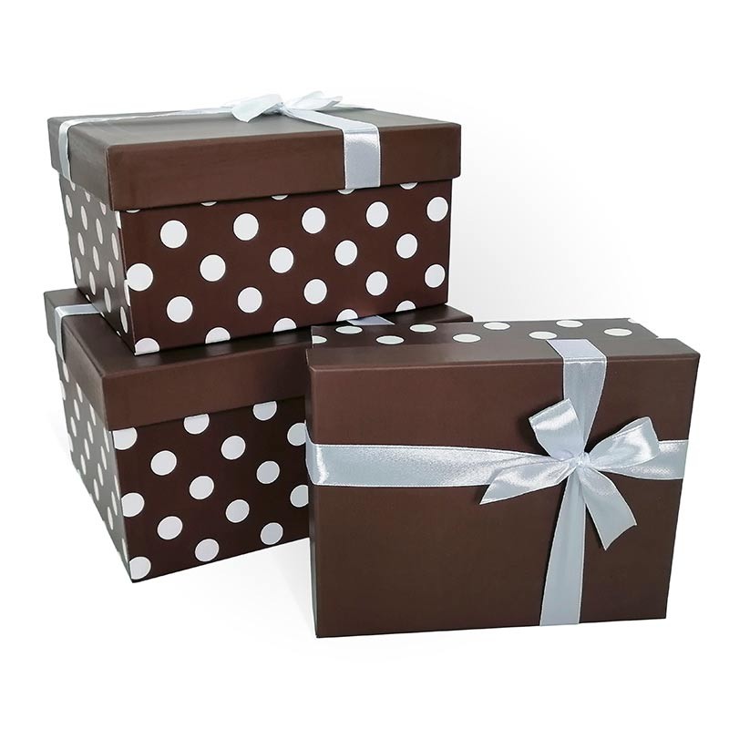 Д10103П.268 Набор подарочных коробок 3 в 1 с бантом Темный шоколад 230х190х130