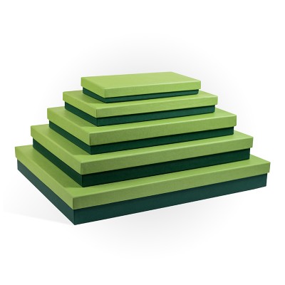 Д10103П.143 Набор подарочных коробок 5 в 1 тисненая бумага 400x300x50 зеленый-темно зеленый
