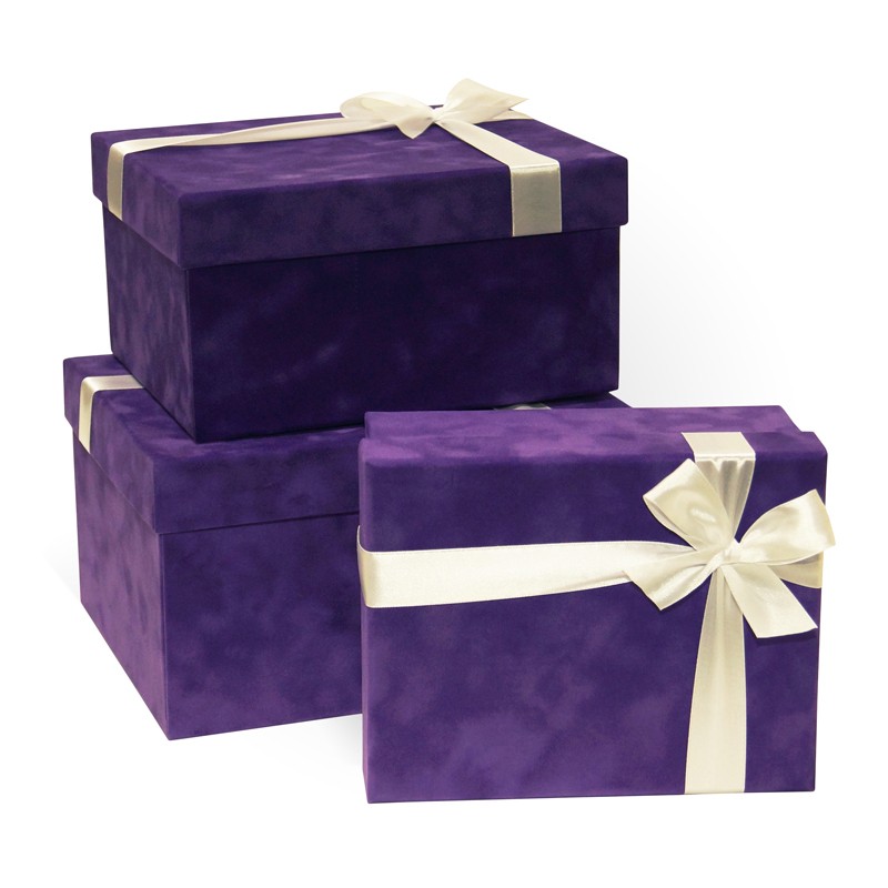 Д10103П.201 Набор подарочных коробок 3 в 1 с бантом бумага ВЕЛЮР 230x190x130 фиолетовый
