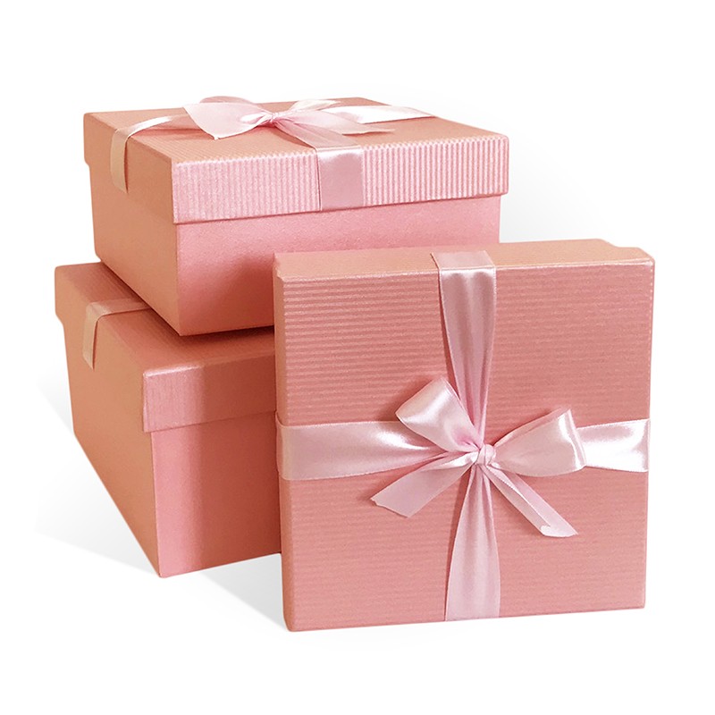 Д10103К.148 Набор подарочных коробок 3 в 1 с бантом бумага перламутр МИКС 210x210x110 розовый