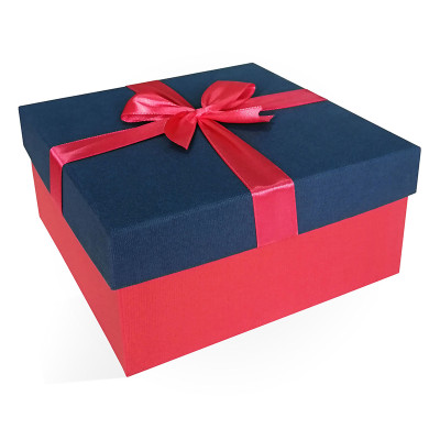 Д10103К.Д117.2 Коробка подарочная с бантом тиснение РОГОЖКА 190x190x90 синий-красный