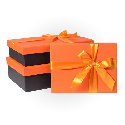 Д10103П.092 Набор подарочных коробок 3 в 1 с бантом тисненая бумага 290x190x80 оранжевый-черный