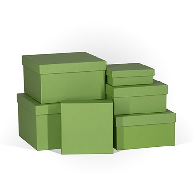 Д10103К.019 Набор подарочных коробок 6 в 1 тисненая бумага 250x250x150 зеленое-яблоко