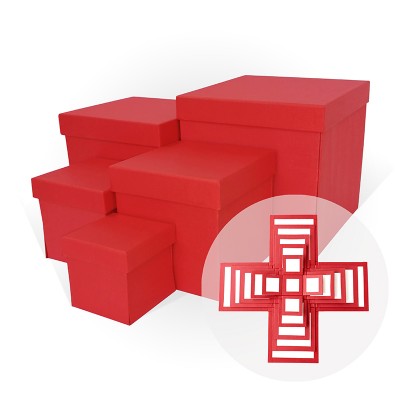 Д11003.070 Набор подарочных коробок 5 в 1 WOW-эффект тиснение ЛЕН красный 210x210x210