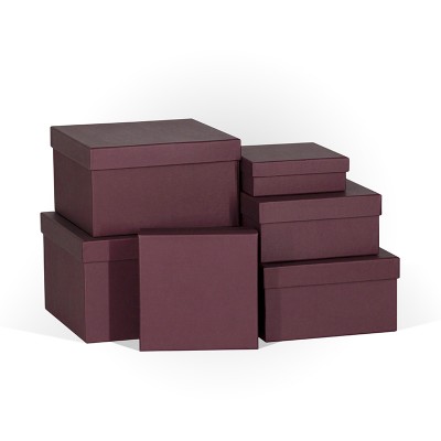 Д10103К.017 Набор подарочных коробок 6 в 1 тисненая бумага 250x250x150 винно-красный