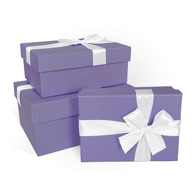 Д10103П.412 Набор подарочных коробок 3 в 1 с бантом бумага тисненая 190х150х90 аметист