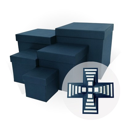 Д11003.071 Набор подарочных коробок 5 в 1 WOW-эффект тиснение ЛЕН синий 210x210x210