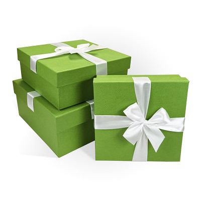Д10103К.214 Набор подарочных коробок 3 в 1 с бантом бумага тисненая 190х190х90 зеленый