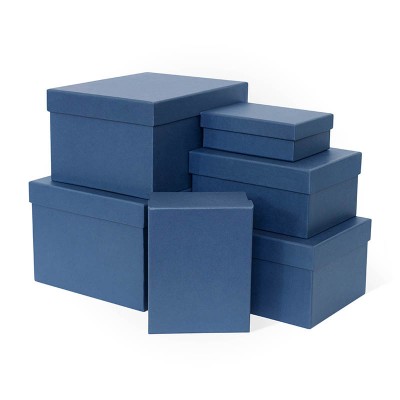 Д10103П.023 Набор подарочных коробок 6 в 1 тисненая бумага 250х210х150 темно-голубой