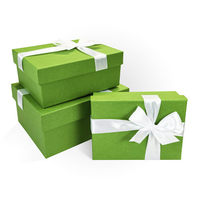 Д10103П.422 Набор подарочных коробок 3 в 1 с бантом бумага тисненая 190х150х90 зеленый