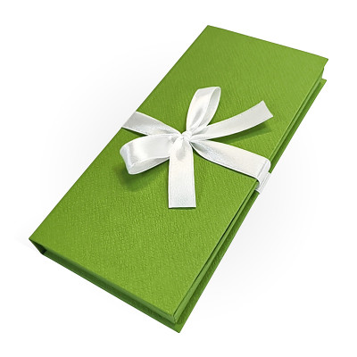 Д10303П.054 Подарочная коробка ДЛЯ ДЕНЕГ-тисненая бумага с бантом, 172х83х16 зеленый