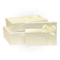 Д10103П.197 Набор подарочных коробок 3 в 1 с бантом бумага тисненая 290x190x80 белый-белая лента