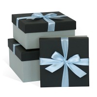 Д10103К.079 Набор подарочных коробок 3 в 1 с бантом тиснение РОМБ 210x210x110 черный-серый
