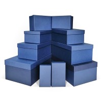 Д10103П.393 Набор подарочных коробок 10 в 1 тисненая бумага  305х200х128,5 синий