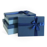 Д10103П.212 Набор подарочных коробок 3 в 1 с бантом тисненая бумага МИКС 290x190x80 синий-голубой