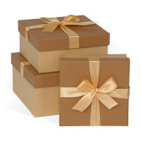 Д10103К.093 Набор подарочных коробок 3 в 1 с бантом тиснение КРУГ 210x210x110 ореховй-песочный