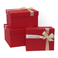 Д10103П.127 Набор подарочных коробок 3 в 1 с бантом тиснение РОГОЖКА 230x190x130 красный