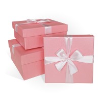 Д10103К.209 Набор подарочных коробок 3 в 1 с бантом бумага перламутр 190х190х90 розовый