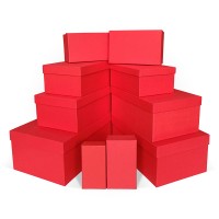 Д10103П.392 Набор подарочных коробок 10 в 1 тисненая бумага  305х200х128,5 красный