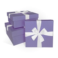 Д10103К.213 Набор подарочных коробок 3 в 1 с бантом бумага тисненая 190х190х90 аметист