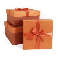 Д10103К.145 Набор подарочных коробок 3 в 1 с бантом бумага перламутр МИКС 210x210x110 оранжевый-медный