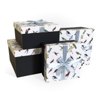 Д10103К.139 Набор подарочных коробок 4 в1 с бантом Экзотические птицы на белом 250х250х150