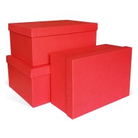 Д10103П.296 Набор подарочных коробок 3 в 1 тисненая бумага РОГОЖКА 350х250х150 красный