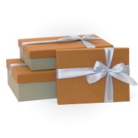 Д10103П.176 Набор подарочных коробок 3 в 1 с бантом тиснение КРУГ 290x190x80 ореховый-серый