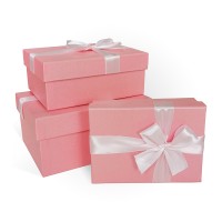 Д10103П.390 Набор подарочных коробок 3 в 1 с бантом бумага перламутр  190х150х90 розовый